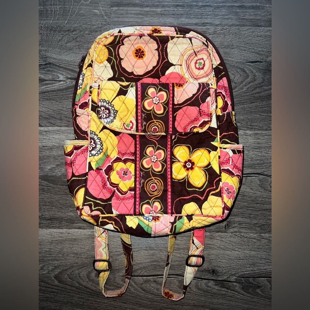 Vera Bradley Butternut Floral Quilted Backpack Boho Pink Yellow Brown Bag - Picture 5 of 8
